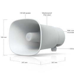 Difuzor tip goarnă AI PoE UniFi Ubiquiti pentru exterior 120 dB, Alb, UP-AI-Horn-Speaker-W